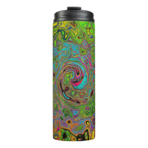 Groovy Abstract Retro Lime Green and Blue Swirl Thermal Tumbler