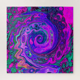 Groovy Abstract Retro Magenta and Purple Swirl Jigsaw Puzzle