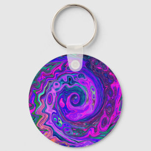 Groovy Abstract Retro Magenta and Purple Swirl Keychain