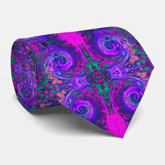Groovy Abstract Retro Magenta and Purple Swirl Tie (Rolled)