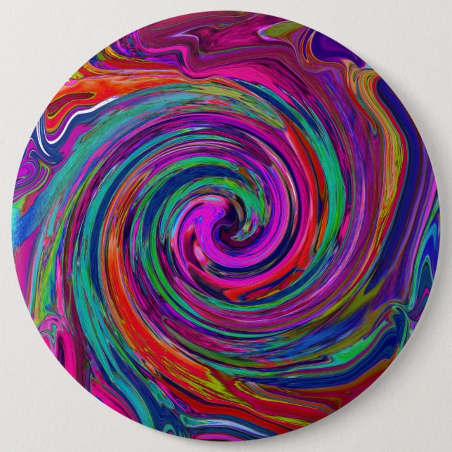 Groovy Abstract Retro Magenta Dark Rainbow Swirl 6 Inch Round Button (Front)
