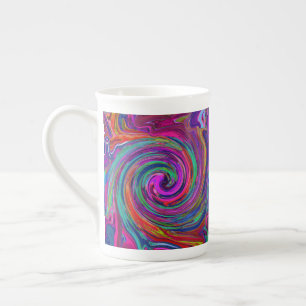 Groovy Abstract Retro Magenta Dark Rainbow Swirl Bone China Mug