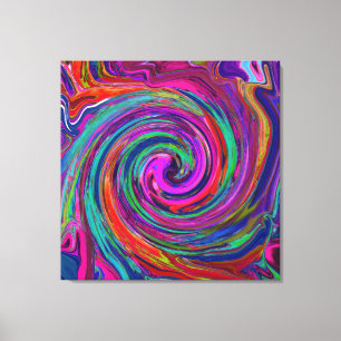 Groovy Abstract Retro Magenta Dark Rainbow Swirl Canvas Print