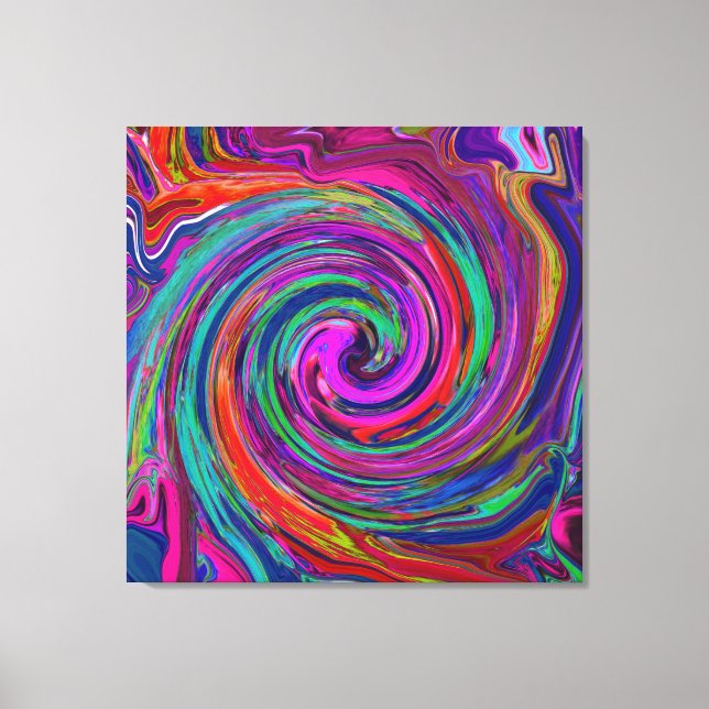 Groovy Abstract Retro Magenta Dark Rainbow Swirl Canvas Print (Front)