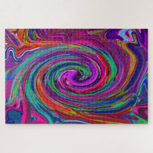 Groovy Abstract Retro Magenta Dark Rainbow Swirl Jigsaw Puzzle