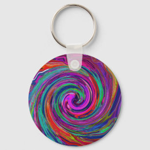 Groovy Abstract Retro Magenta Dark Rainbow Swirl Keychain