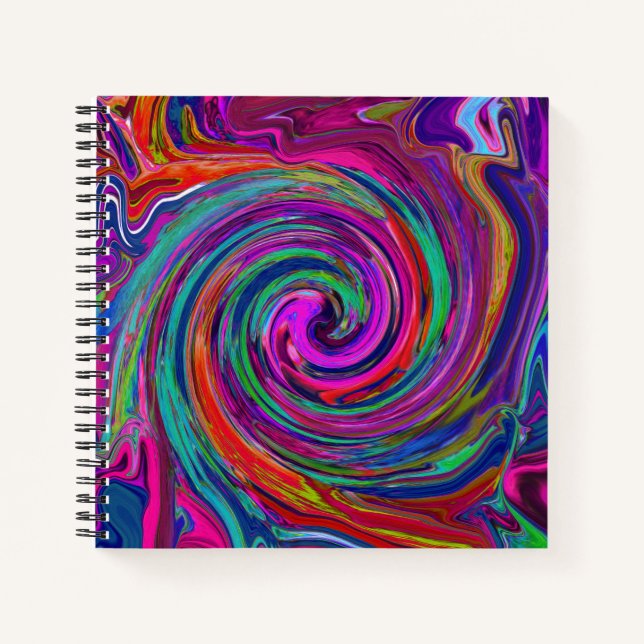 Groovy Abstract Retro Magenta Dark Rainbow Swirl Notebook (Front)