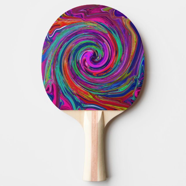 Groovy Abstract Retro Magenta Dark Rainbow Swirl Ping Pong Paddle (Front)