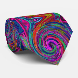 Groovy Abstract Retro Magenta Dark Rainbow Swirl Tie