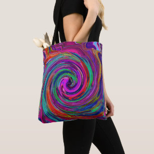 Groovy Abstract Retro Magenta Dark Rainbow Swirl Tote Bag