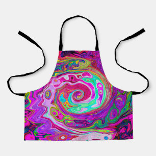 Groovy Abstract Retro Magenta Rainbow Swirl Apron