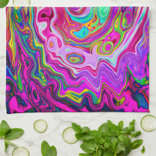 Groovy Abstract Retro Magenta Rainbow Swirl Kitchen Towel