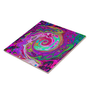 Groovy Abstract Retro Magenta Rainbow Swirl Tile