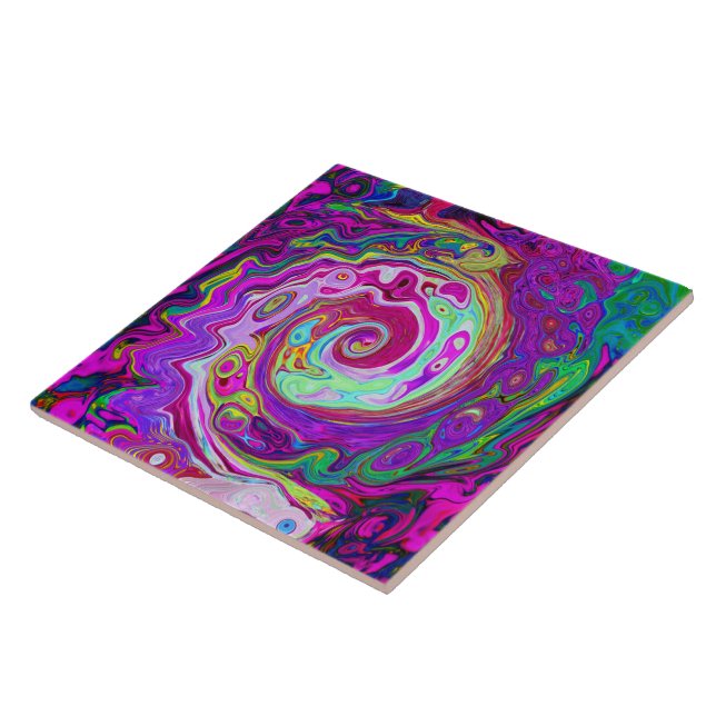 Groovy Abstract Retro Magenta Rainbow Swirl Tile (Side)