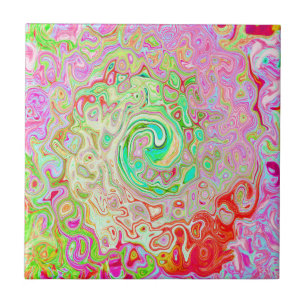 Groovy Abstract Retro Pastel Green Liquid Swirl Tile