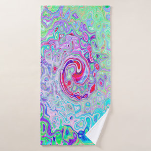 Groovy Abstract Retro Pink and Green Swirl Bath Towel