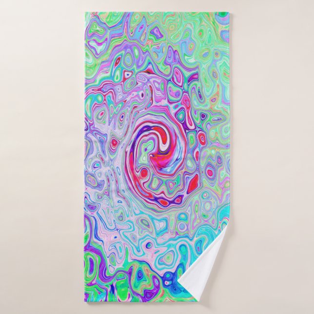 Groovy Abstract Retro Pink and Green Swirl Bath Towel (Bath Towel)