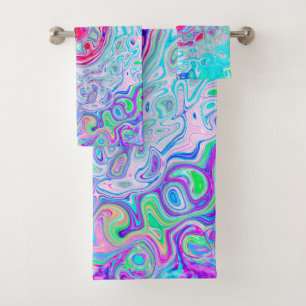 Groovy Abstract Retro Pink and Green Swirl Bath Towel Set