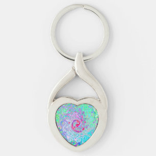 Groovy Abstract Retro Pink and Green Swirl Keychain