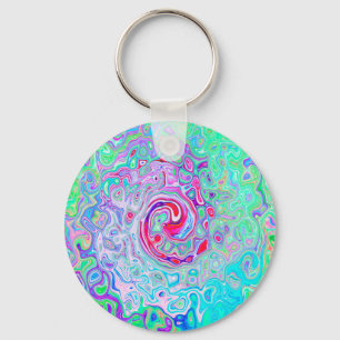 Groovy Abstract Retro Pink and Green Swirl Keychain