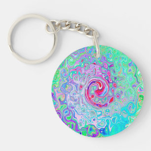 Groovy Abstract Retro Pink and Green Swirl Keychain