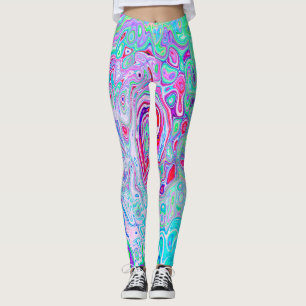 Groovy Abstract Retro Pink and Green Swirl Leggings