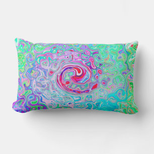 Groovy Abstract Retro Pink and Green Swirl Lumbar Pillow