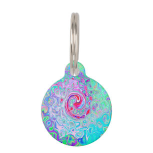 Groovy Abstract Retro Pink and Green Swirl Pet Tag