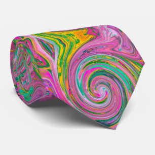 Groovy Abstract Retro Pink and Mint Green Swirl Tie