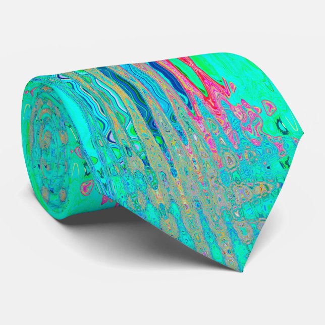 Groovy Abstract Retro Rainbow Atomic Waves Tie (Rolled)