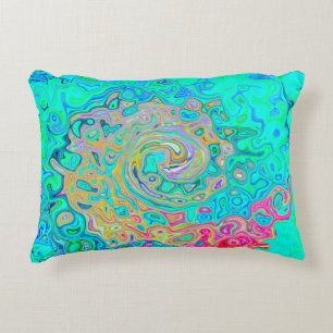 Groovy Abstract Retro Rainbow Liquid Swirl Accent Pillow