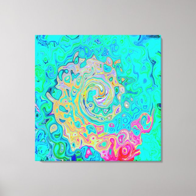 Groovy Abstract Retro Rainbow Liquid Swirl Canvas Print (Front)