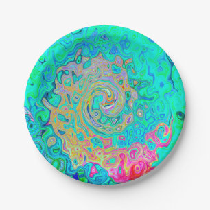 Groovy Abstract Retro Rainbow Liquid Swirl Paper Plate