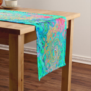 Groovy Abstract Retro Rainbow Liquid Swirl Short Table Runner