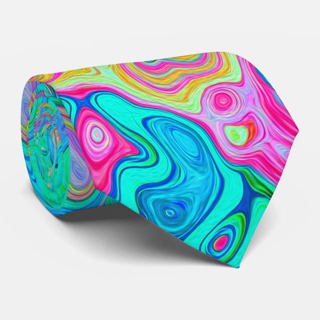 Groovy Abstract Retro Rainbow Liquid Swirl Tie (Rolled)