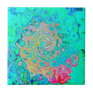 Groovy Abstract Retro Rainbow Liquid Swirl Tile