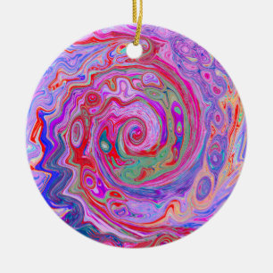 Groovy Abstract Retro Red, Purple and Pink Swirl Ceramic Ornament