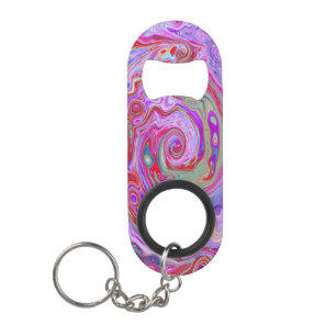 Groovy Abstract Retro Red, Purple and Pink Swirl Keychain Bottle Opener