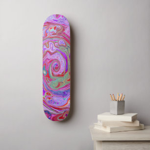 Groovy Abstract Retro Red, Purple and Pink Swirl Skateboard