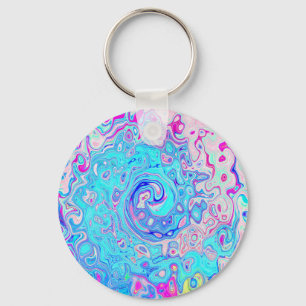 Groovy Abstract Retro Robin's Egg Blue Swirl Keychain