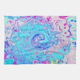 Groovy Abstract Retro Robin's Egg Blue Swirl Kitchen Towel