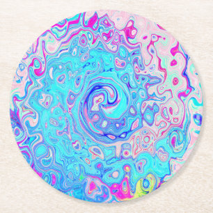 Groovy Abstract Retro Robin's Egg Blue Swirl Round Paper Coaster