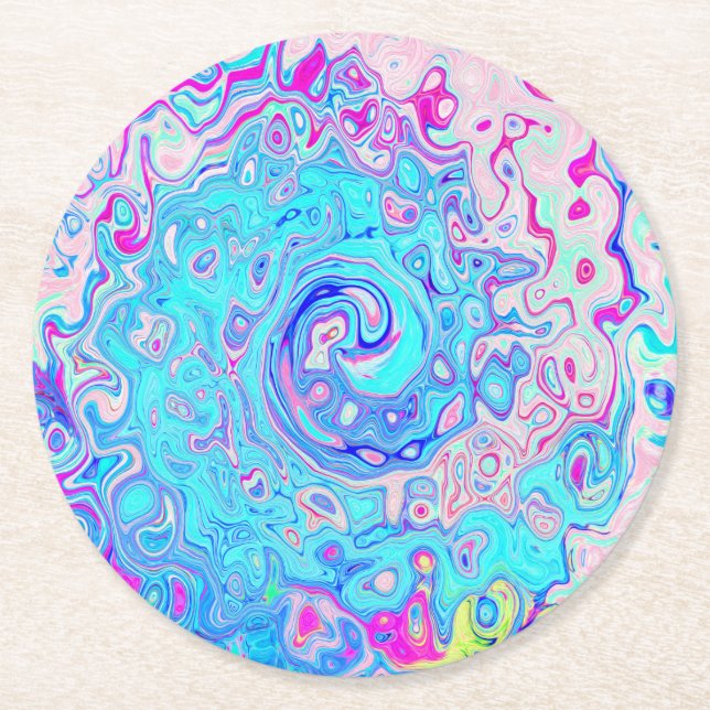 Groovy Abstract Retro Robin's Egg Blue Swirl Round Paper Coaster (Front)