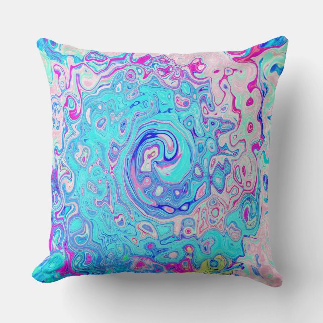 Groovy Abstract Retro Robin's Egg Blue Swirl Throw Pillow (Front)