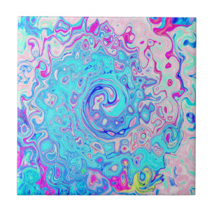 Groovy Abstract Retro Robin's Egg Blue Swirl Tile