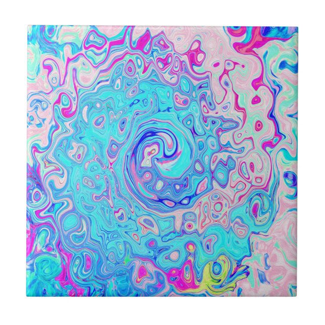 Groovy Abstract Retro Robin's Egg Blue Swirl Tile (Front)