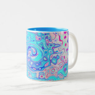 Groovy Abstract Retro Robin's Egg Blue Swirl Two-Tone Coffee Mug