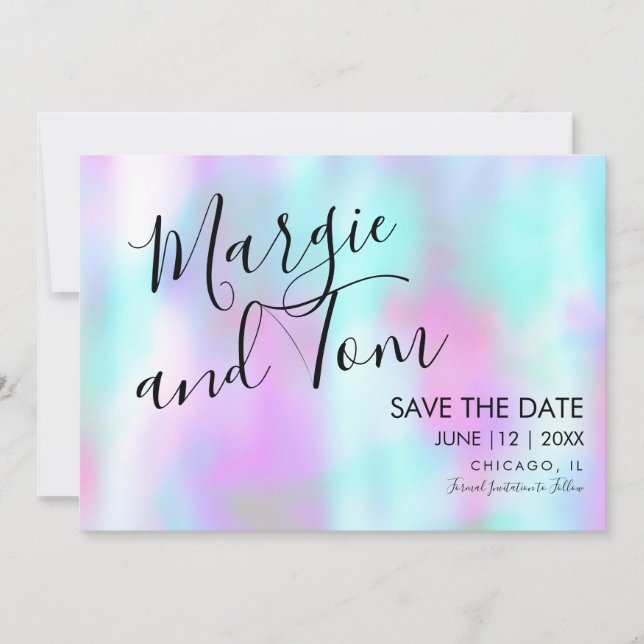 Groovy Abstract Script Save the Date Pink Blue Invitation (Front)