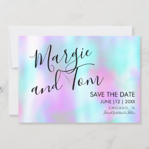 Groovy Abstract Script Save the Date Pink Blue Invitation