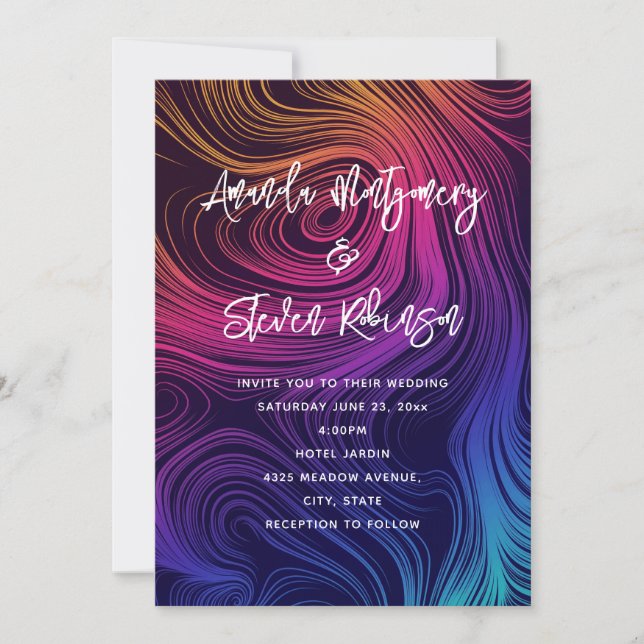 Groovy Abstract Swirls and Circles Pattern Wedding Invitation (Front)